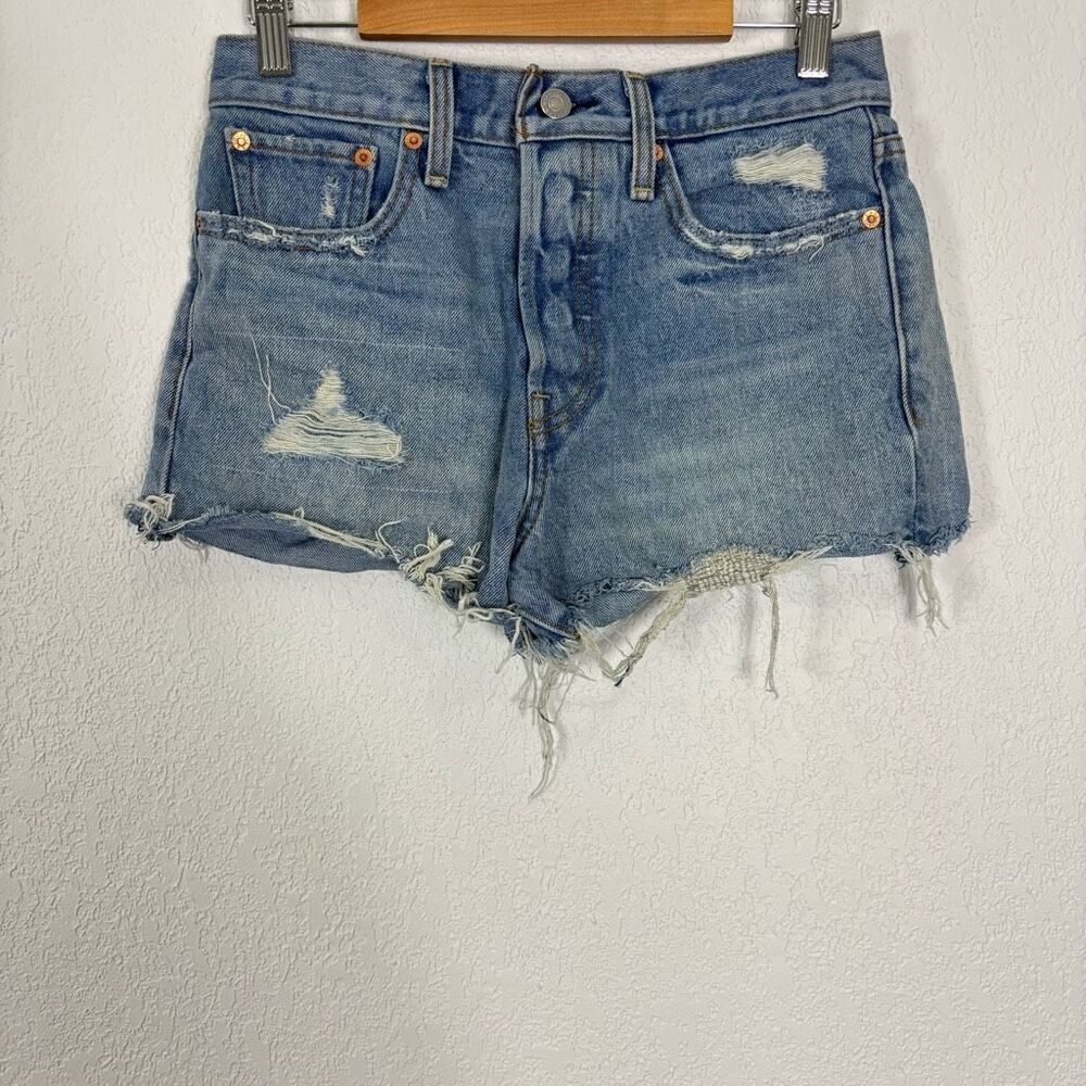 Levi's Distressed Raw Hem Hidden Button Fly Jean Shorts‎ 27